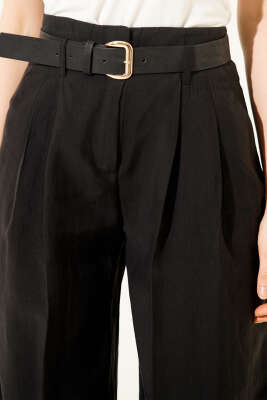 Kemerli Pensli Pantolon Siyah - Kadın Giyim Modelleri