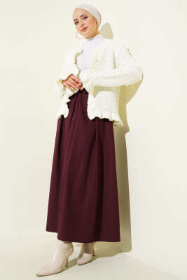 Kemerli Pile Detaylı Etek Bordo - Etek