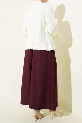 Kemerli Pile Detaylı Etek Bordo - Etek