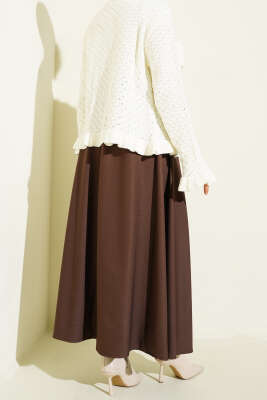 Kemerli Pile Detaylı Etek Kahve - Etek