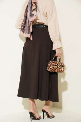 Kemerli Pile Detaylı Etek Kestane - Etek