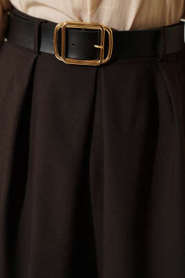 Kemerli Pile Detaylı Etek Kestane - Etek