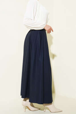 Kemerli Pile Detaylı Etek Lacivert - Etek
