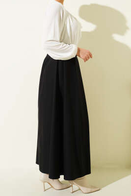 Kemerli Pile Detaylı Etek Siyah - Etek