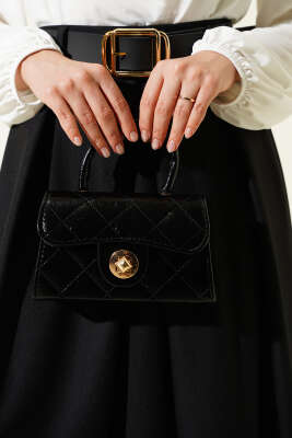 Kemerli Pile Detaylı Etek Siyah - Etek