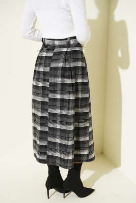 Kemerli Pile Detaylı Kaşe Etek Füme - Etek