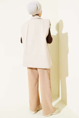 Kemerli Pileli Geniş Paça Pantolon Bej - Pantolon