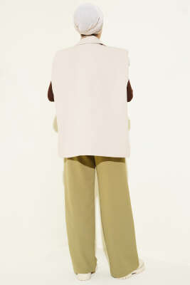 Kemerli Pileli Geniş Paça Pantolon Çağla Yeşili - Pantolon