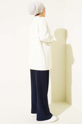 Kemerli Pileli Geniş Paça Pantolon Lacivert - Pantolon