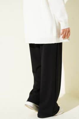 Kemerli Pileli Geniş Paça Pantolon Siyah - Pantolon