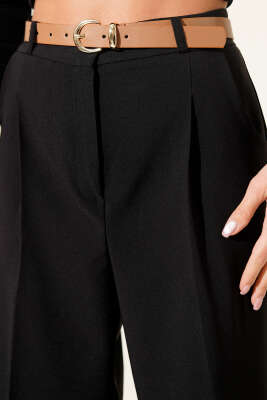 Kemerli Pileli Havuç Pantolon Siyah - Kadın Giyim Modelleri