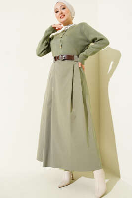 Kemerli Pileli Kloş Etek Çağla Yeşili - Etek
