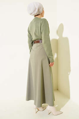 Kemerli Pileli Kloş Etek Çağla Yeşili - Etek