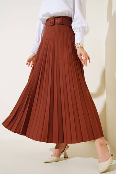 Kemerli Piliseli Taba Etek - Uzun Etek