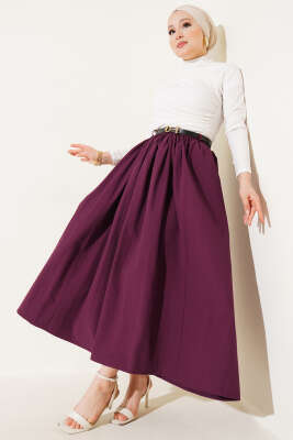 Kemerli Poplin Etek Bordo - Etek