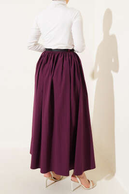 Kemerli Poplin Etek Bordo - Etek