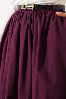 Kemerli Poplin Etek Bordo - Etek