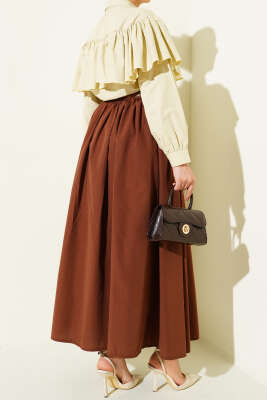 Kemerli Poplin Etek Kahve - Etek
