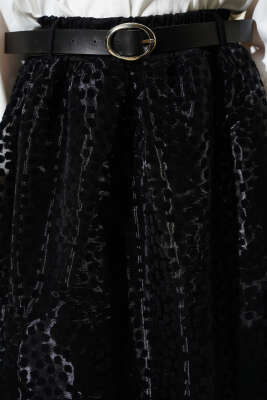 Kemerli Puantiyeli Organze Etek Siyah - Etek