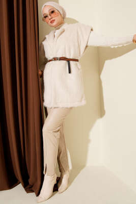 Kemerli Sakallı Yelek Bej - Yelek