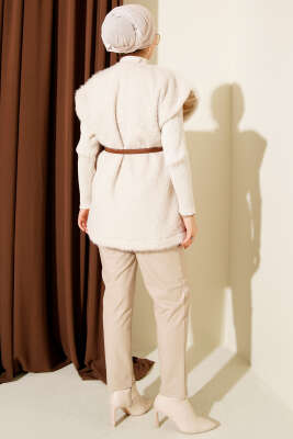 Kemerli Sakallı Yelek Bej - Yelek