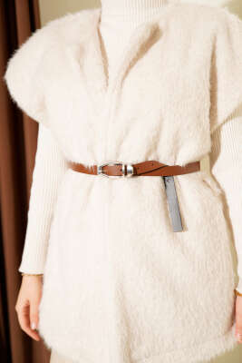 Kemerli Sakallı Yelek Bej - Yelek