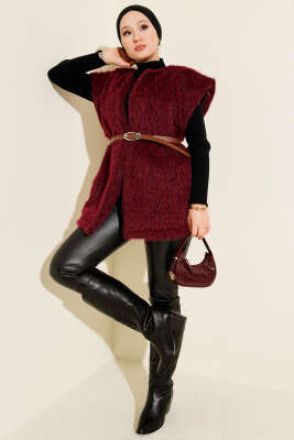 Kemerli Sakallı Yelek Bordo - Yelek