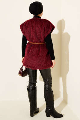 Kemerli Sakallı Yelek Bordo - Yelek