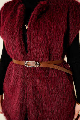 Kemerli Sakallı Yelek Bordo - Yelek