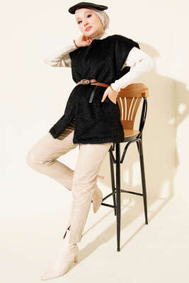 Kemerli Sakallı Yelek Siyah - Yelek