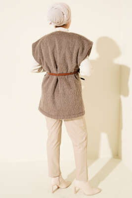 Kemerli Sakallı Yelek Vizon - Yelek