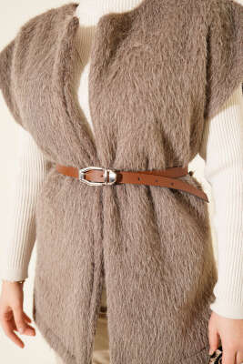 Kemerli Sakallı Yelek Vizon - Yelek