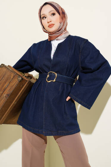 Kemerli Salaş Kot Mavisi Ceket - Ceket