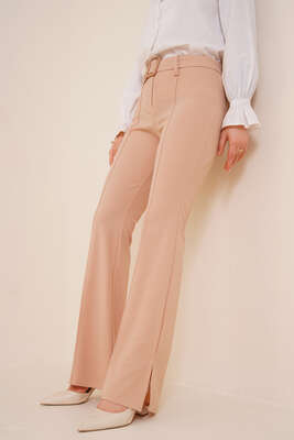 Kemerli Salaş Pantolon Bej - Pantolon