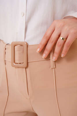 Kemerli Salaş Pantolon Bej - Pantolon