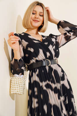 Kemerli Şifon Elbise Siyah - Kadın Giyim Modelleri