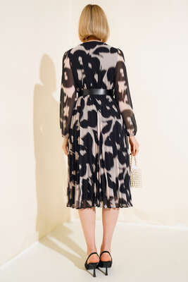 Kemerli Şifon Elbise Siyah - Kadın Giyim Modelleri