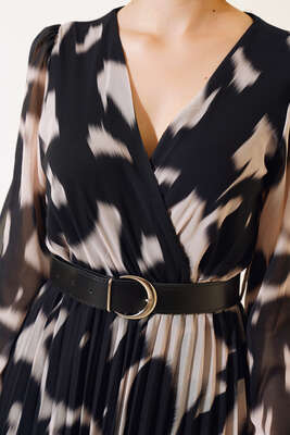 Kemerli Şifon Elbise Siyah - Kadın Giyim Modelleri