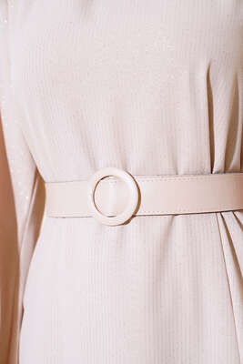 Kemerli Simli Elbise Bej - Tesettür Elbise