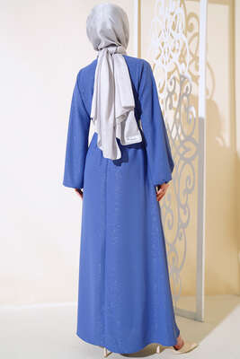 Kemerli Simli Elbise İndigo - Tesettür Elbise