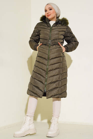 Kemerli Şişme Mont Haki - Mont