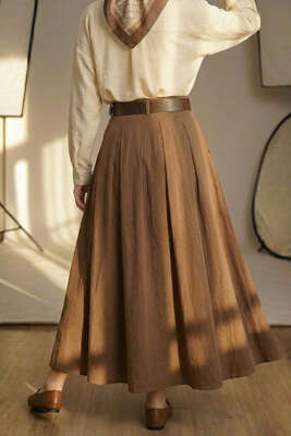 Kemerli Tensel Pileli Etek Kahve - Etek