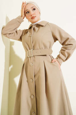 Kemerli Uzun Kaşe Kaban Bej - Kaban