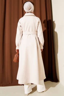 Kemerli Uzun Kaşe Kaban Ekru - Kaban