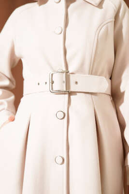 Kemerli Uzun Kaşe Kaban Ekru - Kaban