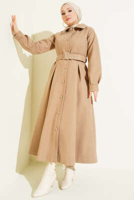 Kemerli Uzun Kaşe Kaban Latte 