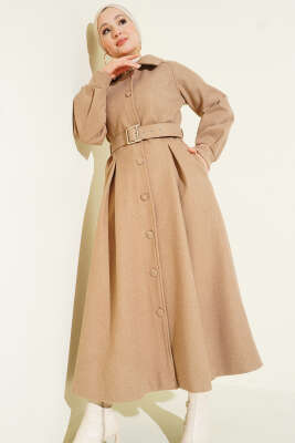 Kemerli Uzun Kaşe Kaban Latte - Kaban