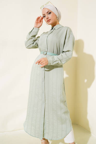 Kemerli Uzun Tunik Mint - Tunik