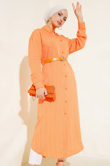 Kemerli Uzun Tunik Oranj - Tunik