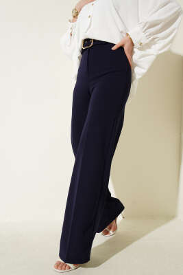 Kemerli Yüksek Bel Bol Paça Parlement Pantolon 